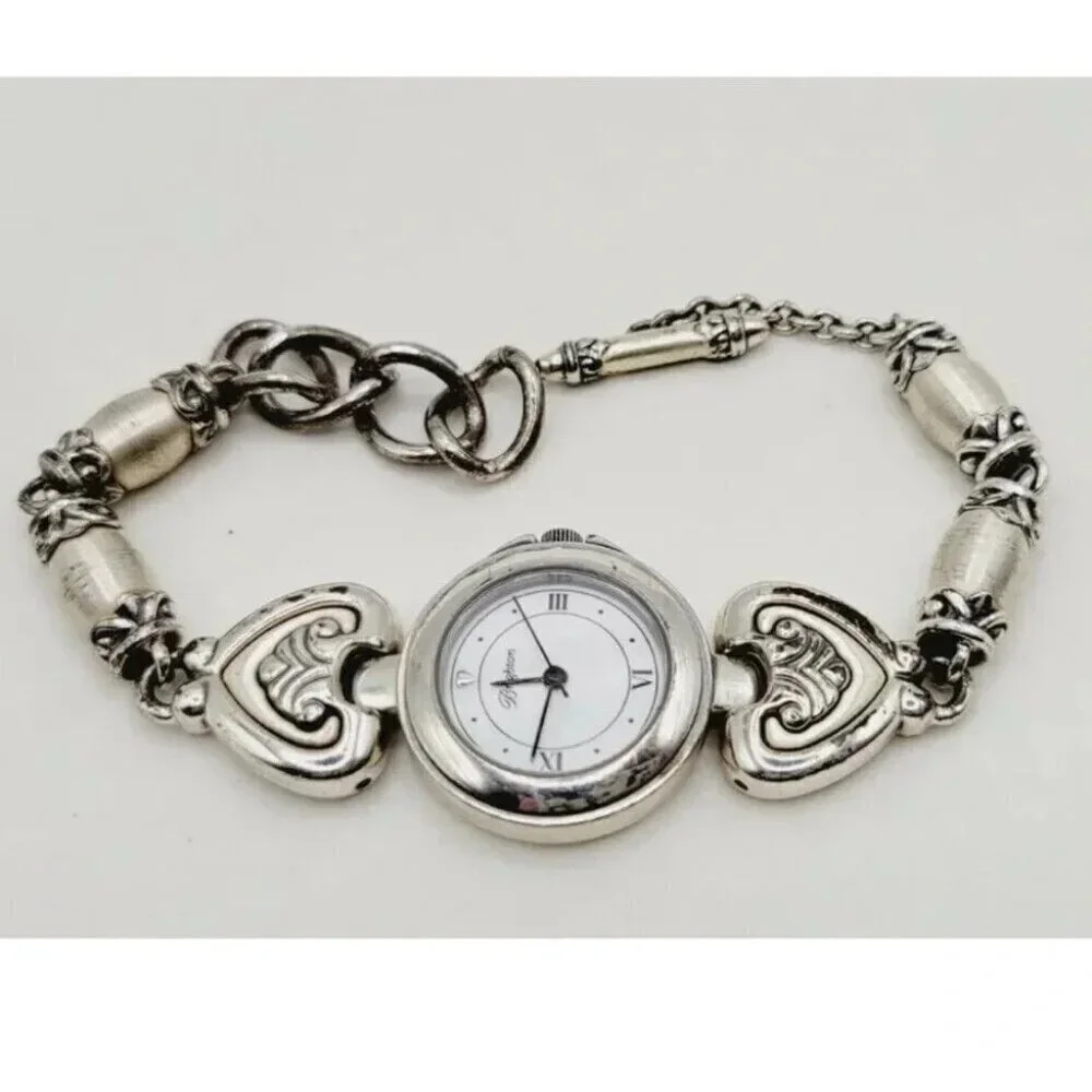 Brighton Bristol Silver Tone 24mm Women's Watch Heart Band w/ T Bar New Battery